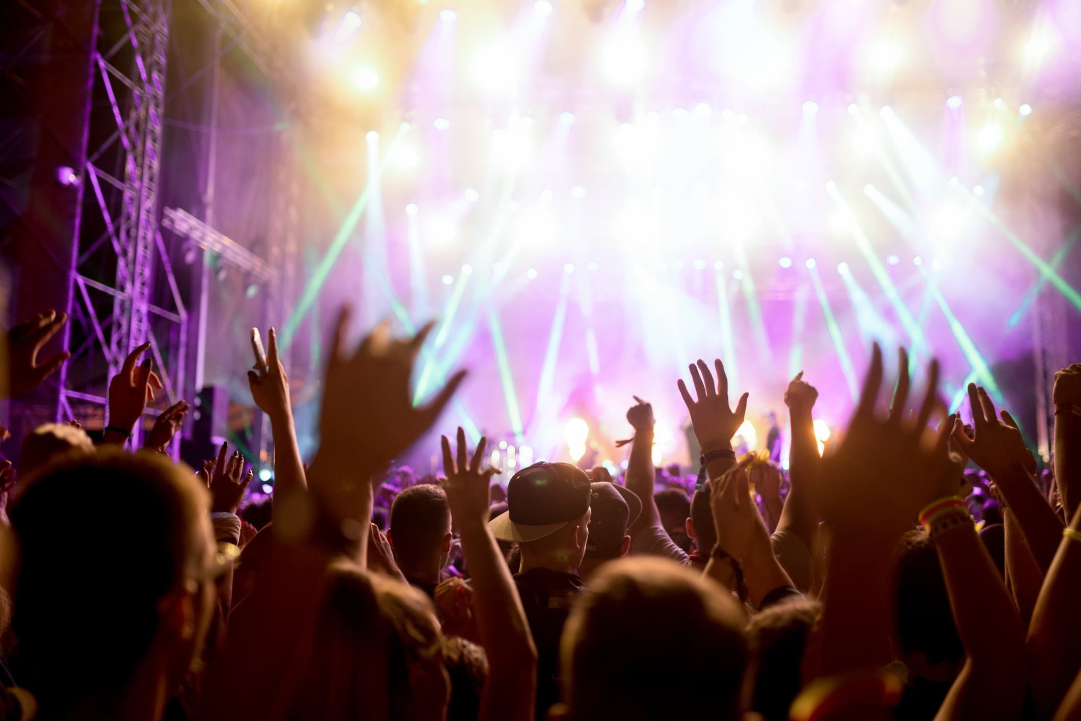 Portrait of happy crowd enjoying at music festival